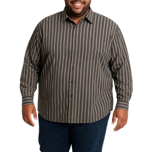 Concepts By Claiborne Mens Shirt 3XL Striped Button-Up Gray Black Long Sleeve - Picture 1 of 9